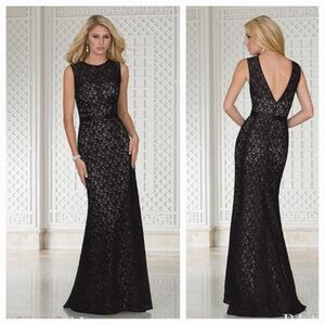 NWT Belsoie Black Lace Overlay Dress, Size 16